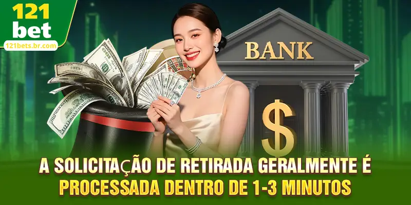 A solicitação de retirada geralmente é processada dentro de 1–3 minutos